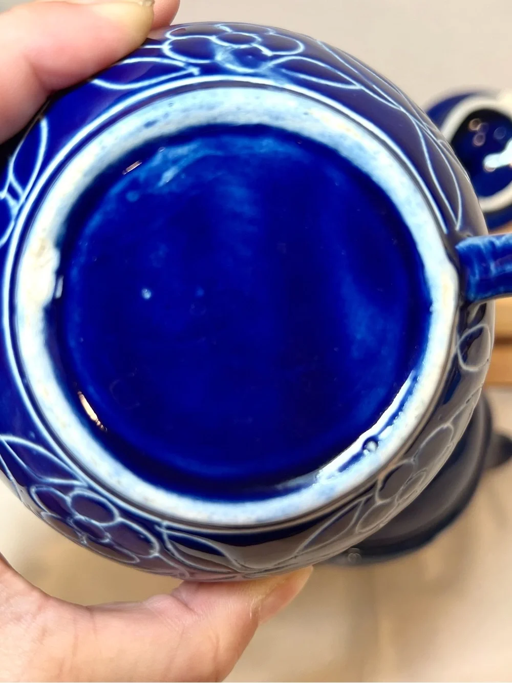 💥3/$50 Jaipur Blue Vintage Pottery Flowers Desert Sands Teapot w Stackable Cup